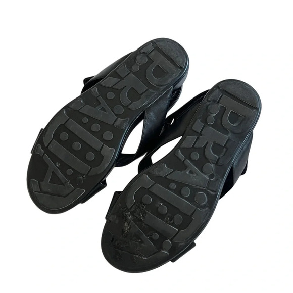 100% Authentic Prada Genuine Leather Slingback Sandals Black Adjustable 37 7 - Picture 6 of 7